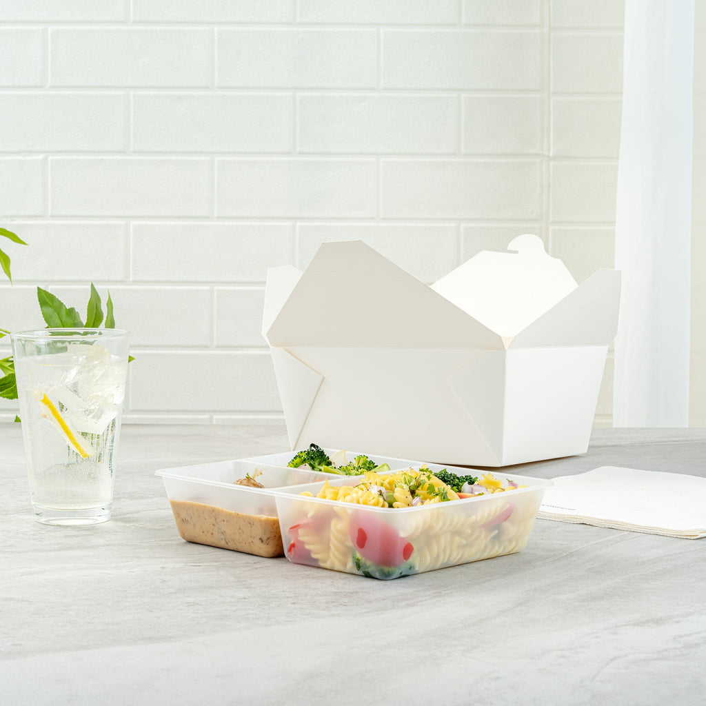 Bio Tek 40 oz White Plastic 3-Compartment Insert Tray - Fits 49 / 71 / 98 Bio Box Take Out Container, Microwave-Safe - 200 count box