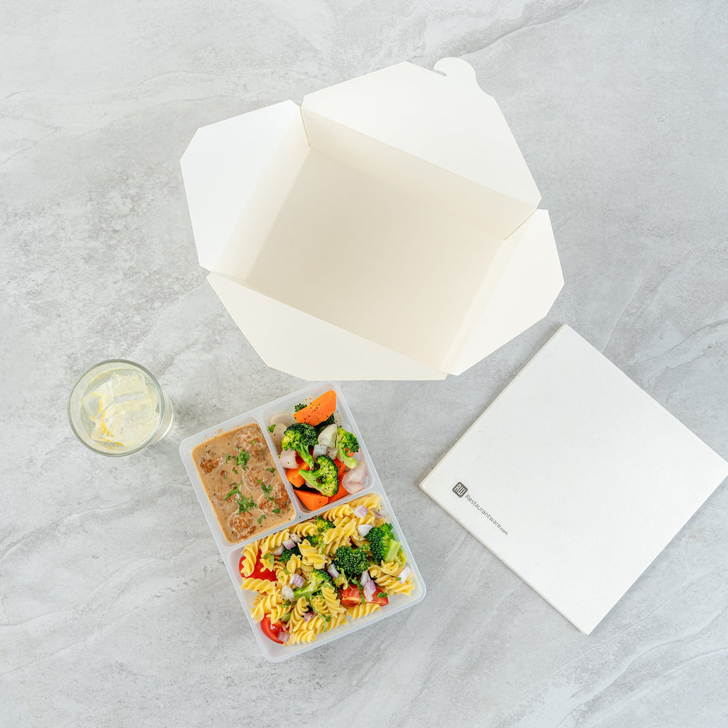 Bio Tek 40 oz White Plastic 3-Compartment Insert Tray - Fits 49 / 71 / 98 Bio Box Take Out Container, Microwave-Safe - 200 count box
