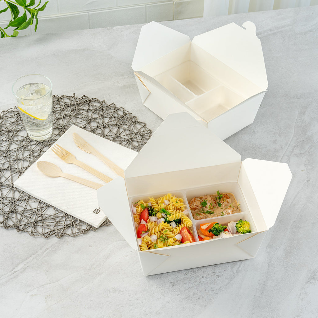 Bio Tek 40 oz White Plastic 3-Compartment Insert Tray - Fits 49 / 71 / 98 Bio Box Take Out Container, Microwave-Safe - 200 count box