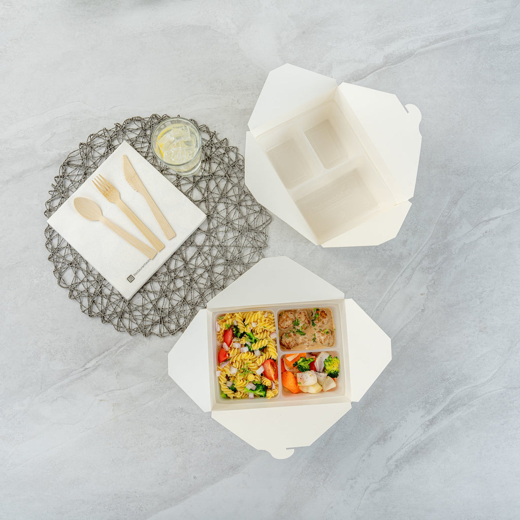 Bio Tek 40 oz White Plastic 3-Compartment Insert Tray - Fits 49 / 71 / 98 Bio Box Take Out Container, Microwave-Safe - 200 count box