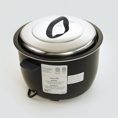 Kitchen Tek 60 Cup (30 Cup Raw) Black Steel Electric Rice Cooker / Warmer - with Removable Lid, 110-120V, 1650W - 1 count box