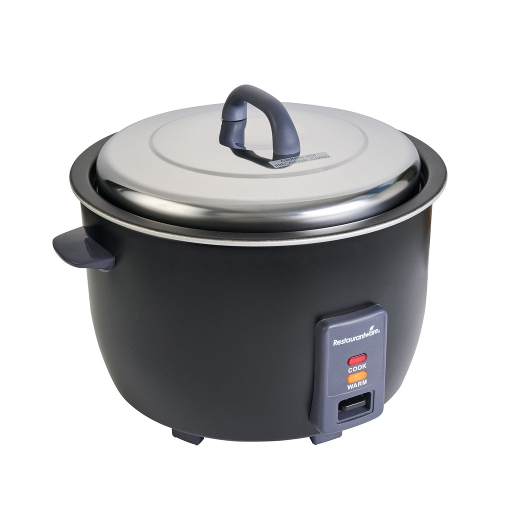 Kitchen Tek 60 Cup (30 Cup Raw) Black Steel Electric Rice Cooker / Warmer - with Removable Lid, 110-120V, 1650W - 1 count box