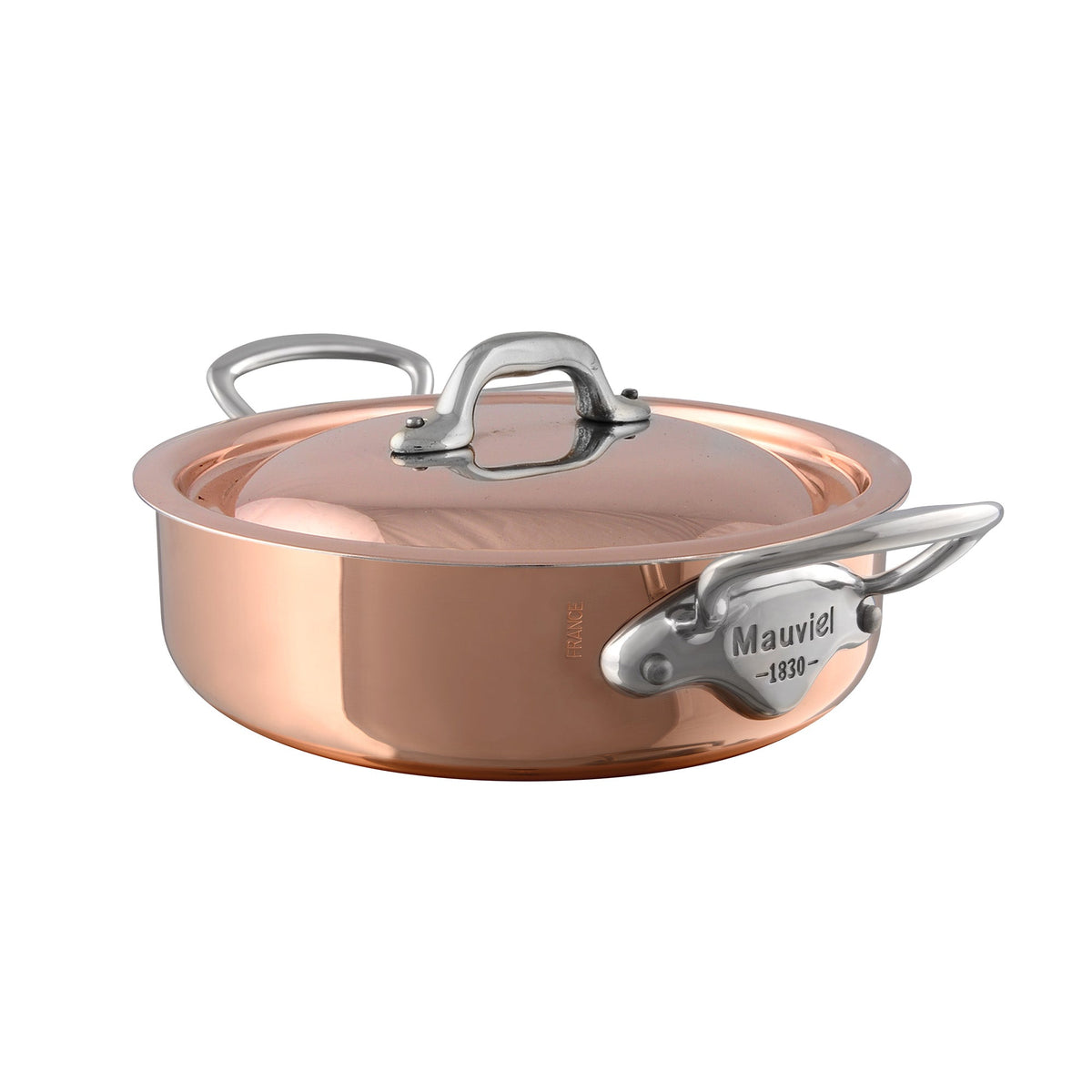 Mauviel 1830 M'Heritage M'150 S Copper Rondeau With Curved Lid & Cast Stainless Steel Handles