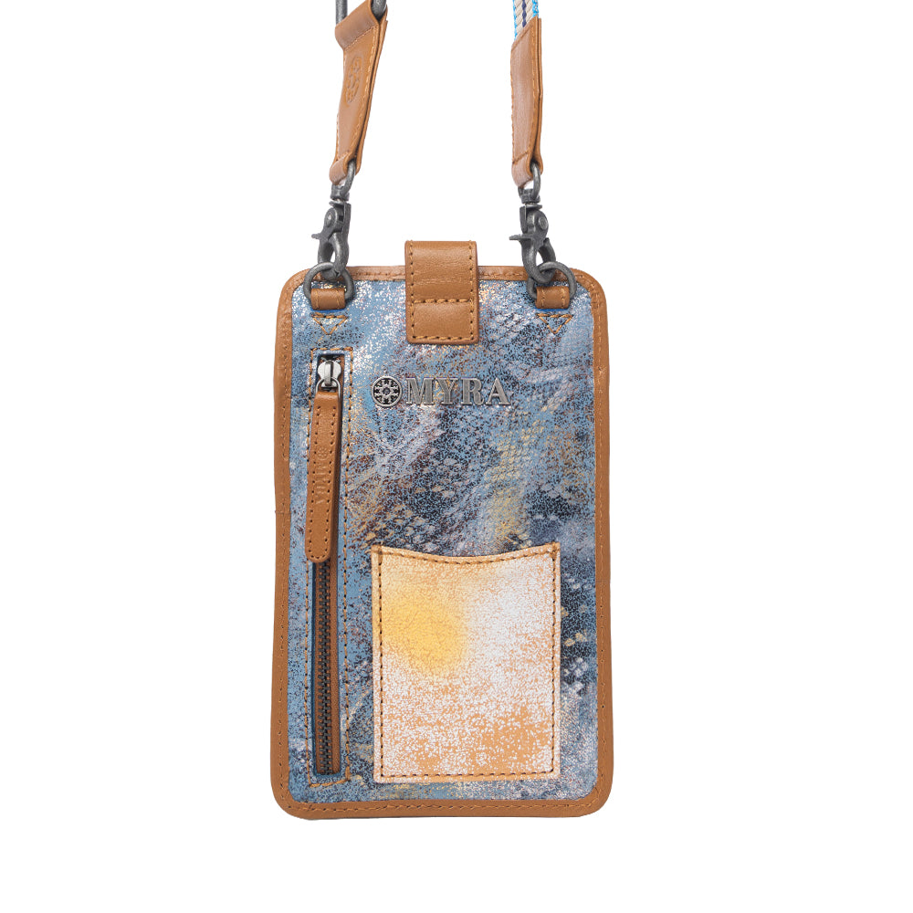 Myra Cedar Snake Print Leather Cell Phone Holder in Turquoise Sand