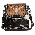 Myra Spirit of the Herd Hairon Leather Bag for Women â€“ Western Cowhide Purse with Intricate Tooling