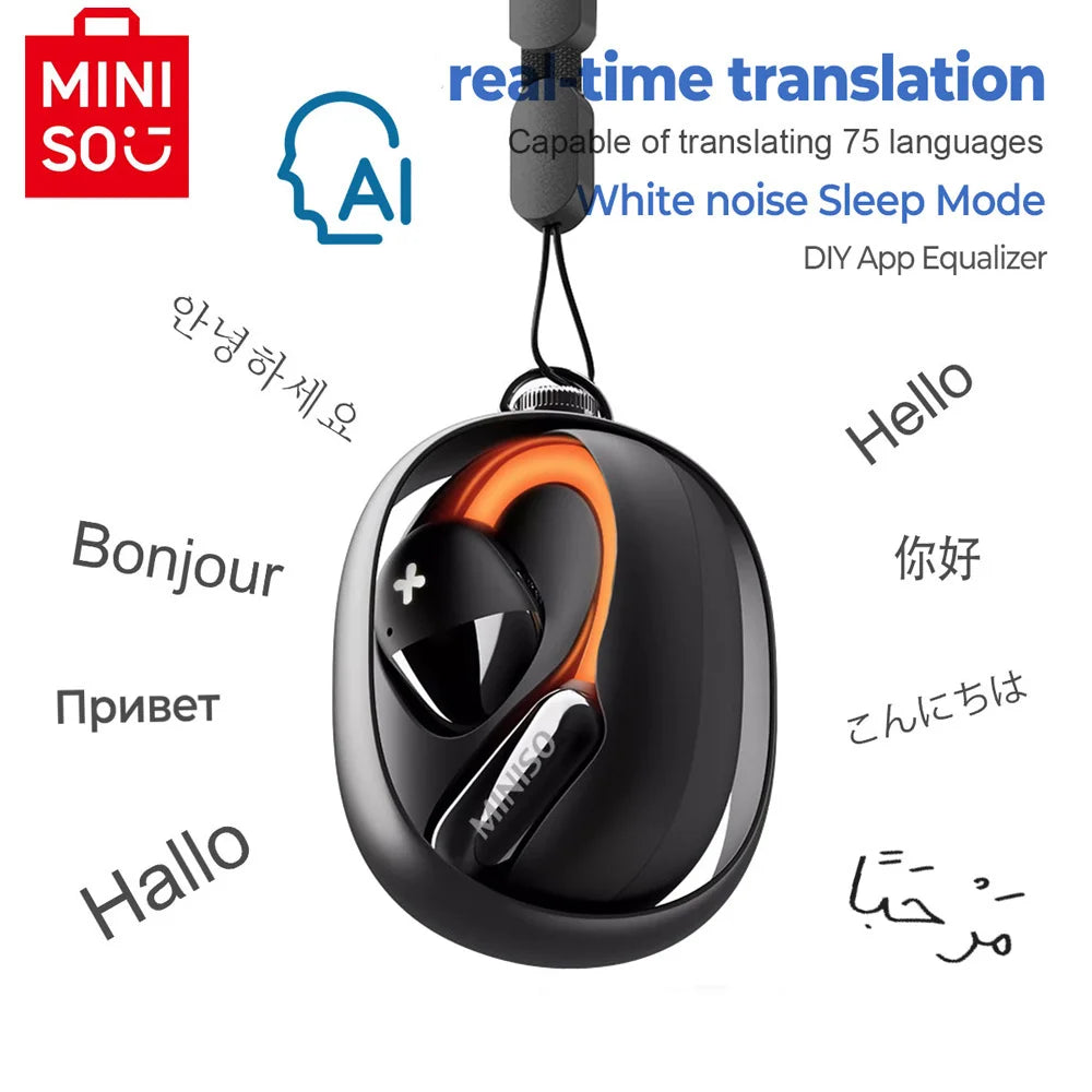 MINISO M99 Open Earphone Bluetooth 5.4 ANC Noise-Cancelling Sport Wireless Headphones IPX5 Waterproof Orange Glowing Earbuds