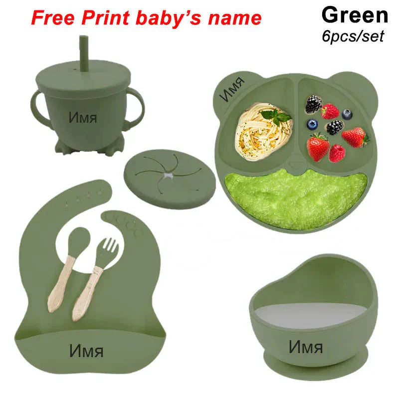 Baby Feeding Plate Set Suction Bowl Silicone Tableware 6PCS