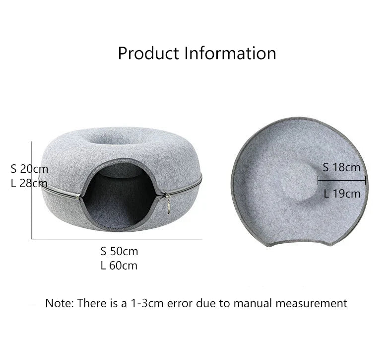Donut Cat Tunnel Bed Pets House Natural Felt Pet Cat Cave Interactive Toys Round Wool Felt Pet Bed Cat Training Toy Cat House