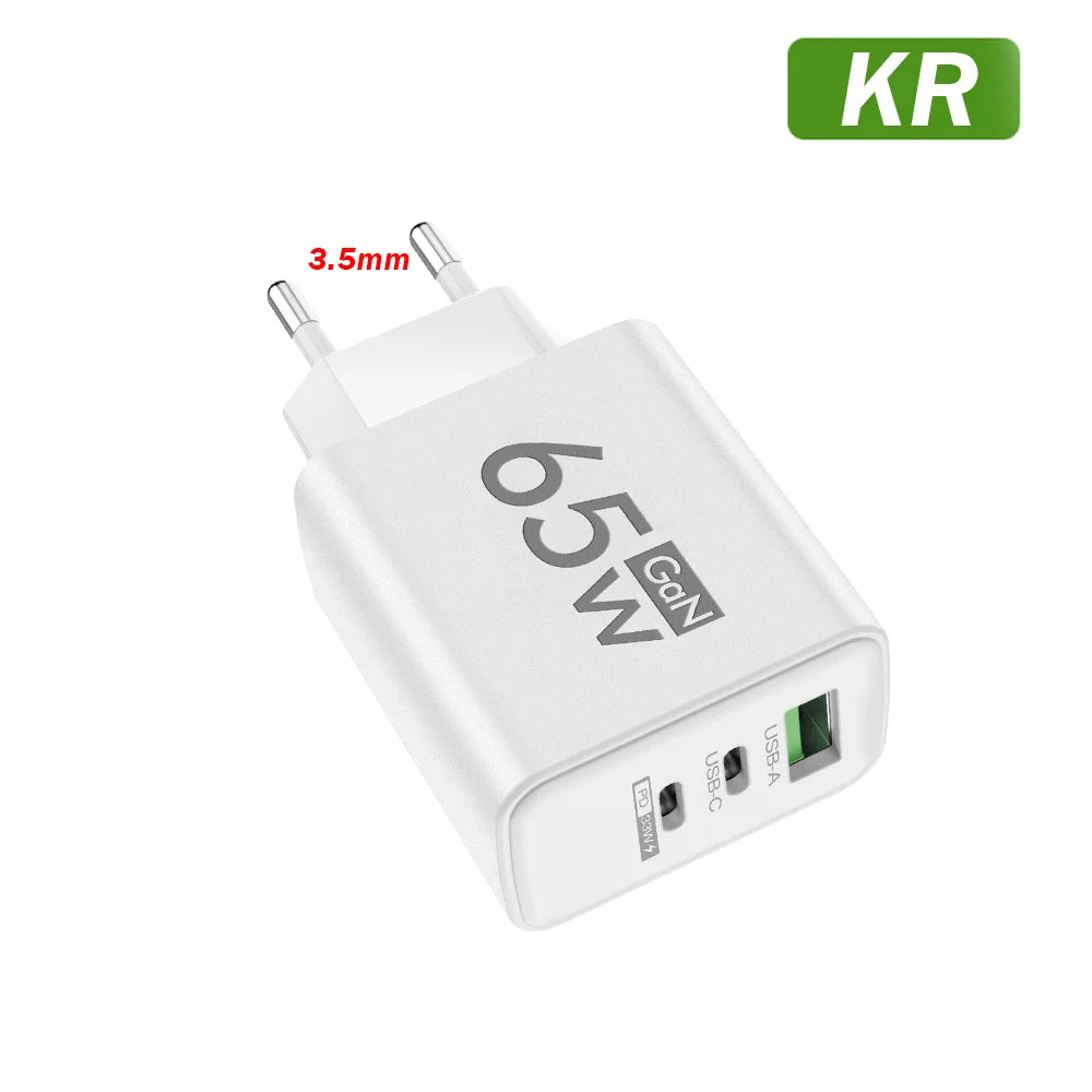 65W GaN USB Fast Charger — Quick Travel Power Adapter for iOS & Android Phones, Tablets & Laptops