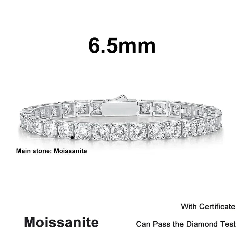 NeeTim 3mm 4mm 5mm 6.5mm Moissanite Tennis Bracelet Original s925 Sterling Silver Lab Diamond Bracelets for Women Men Chains