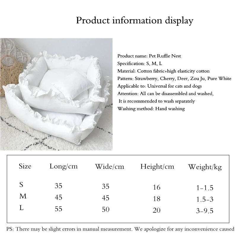 Pet Dog Lace Bed Cat Bed Cute Puppy Square Sleeping Cushion Bed Cat Sofa Warming Dog Nest with Pillow Washable Pet Bed S~L