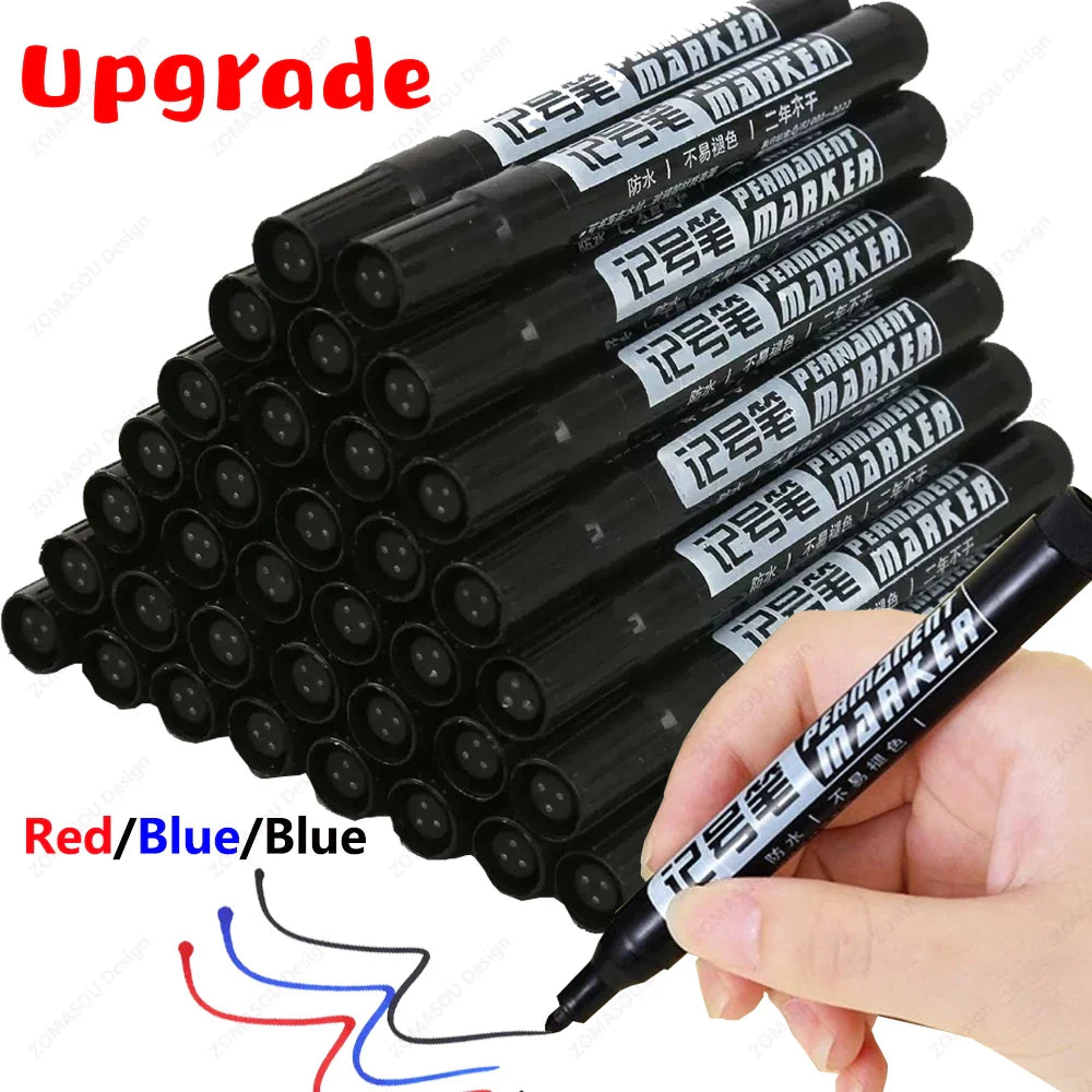 Waterproof Oil-Based Permanent Marker Pens - Quick-Dry Black Blue Red for Metal, Glass & Paper (Bulk 1–100 pcs)