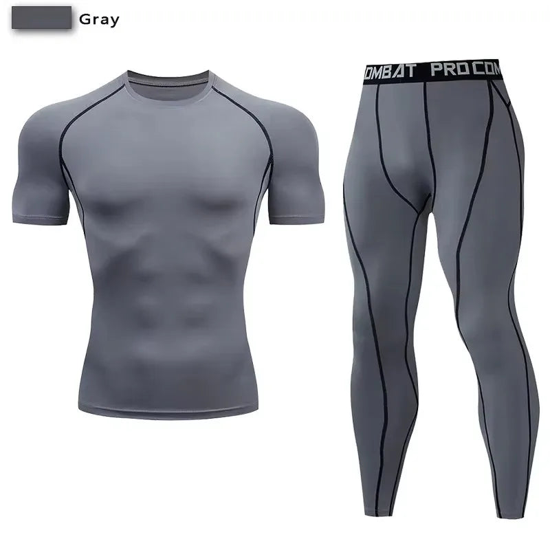 2pcs Men Compression Sportswear Suit Elastic Training Sports Yoga Sets Workout Jogging Fitness Clothing Tracksuit Pants Sporting