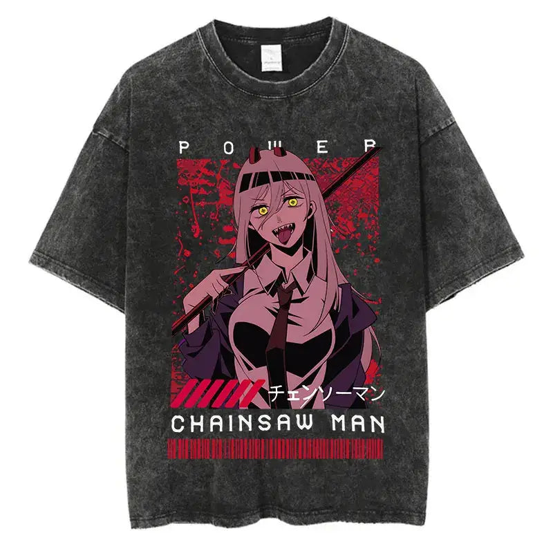 Chainsaw Man T-Shirt: Vintage Washed Oversized Streetwear