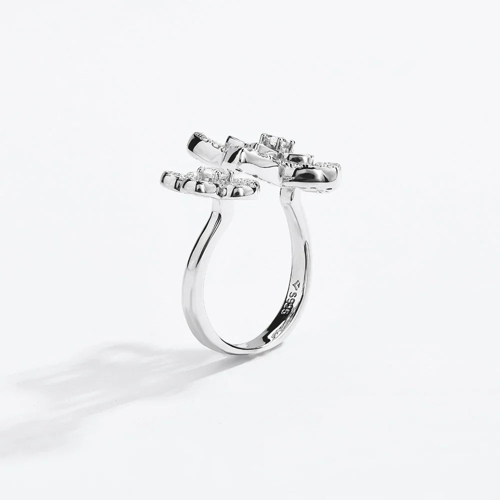 MINTYBOX S925 Sterling Sliver Flower Moissanite Rings for Women D Color Diamond Wedding Band Sparkly Fine Jewelry Certificated