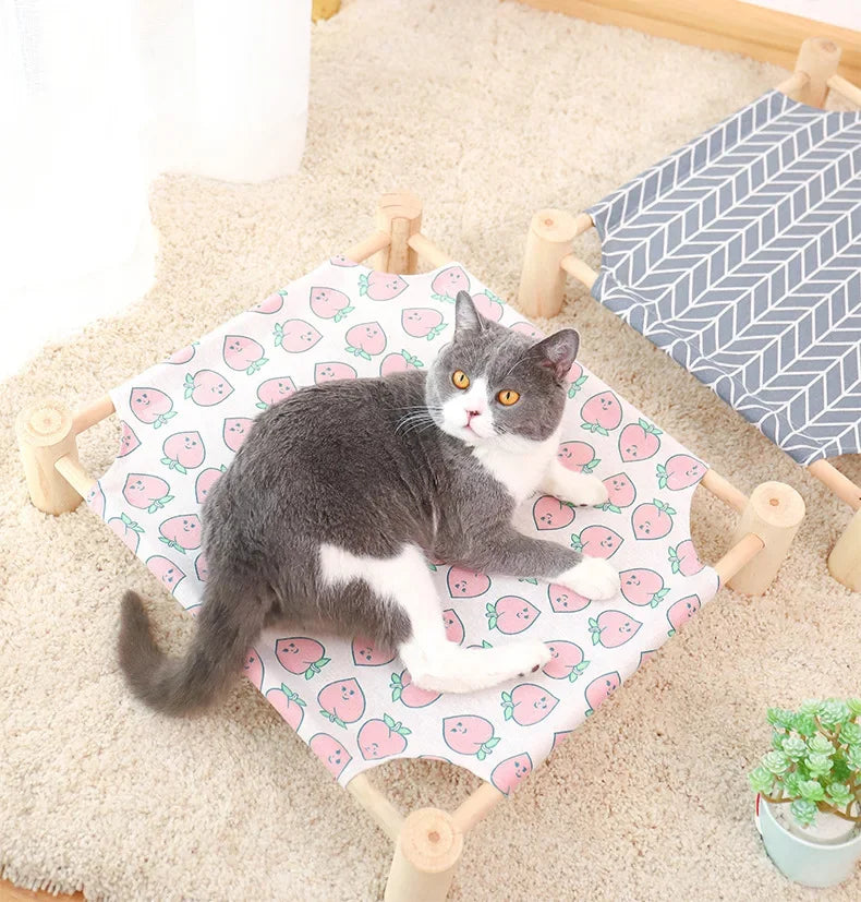53*48*13cm Summer Elevated Pet Bed Foldable Portable Pet Camping Wooden Detachable Cat Teddy Dog March Bed Cooling Hammock ערסל