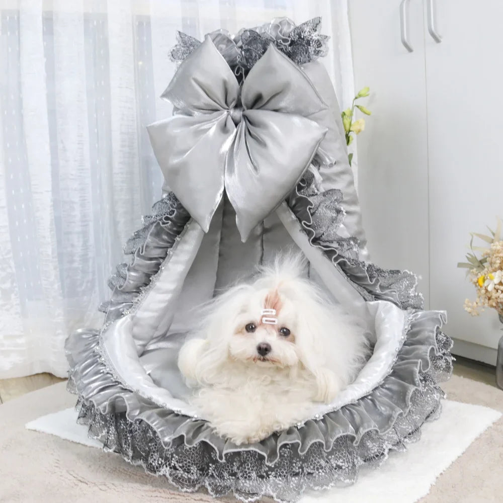 Palace Victorian Pet Bed: Converts to Tent/Sofa | Satin Shimmer Fabric | Cat & Dog Friendly | Semi-Enclosed & Detachable