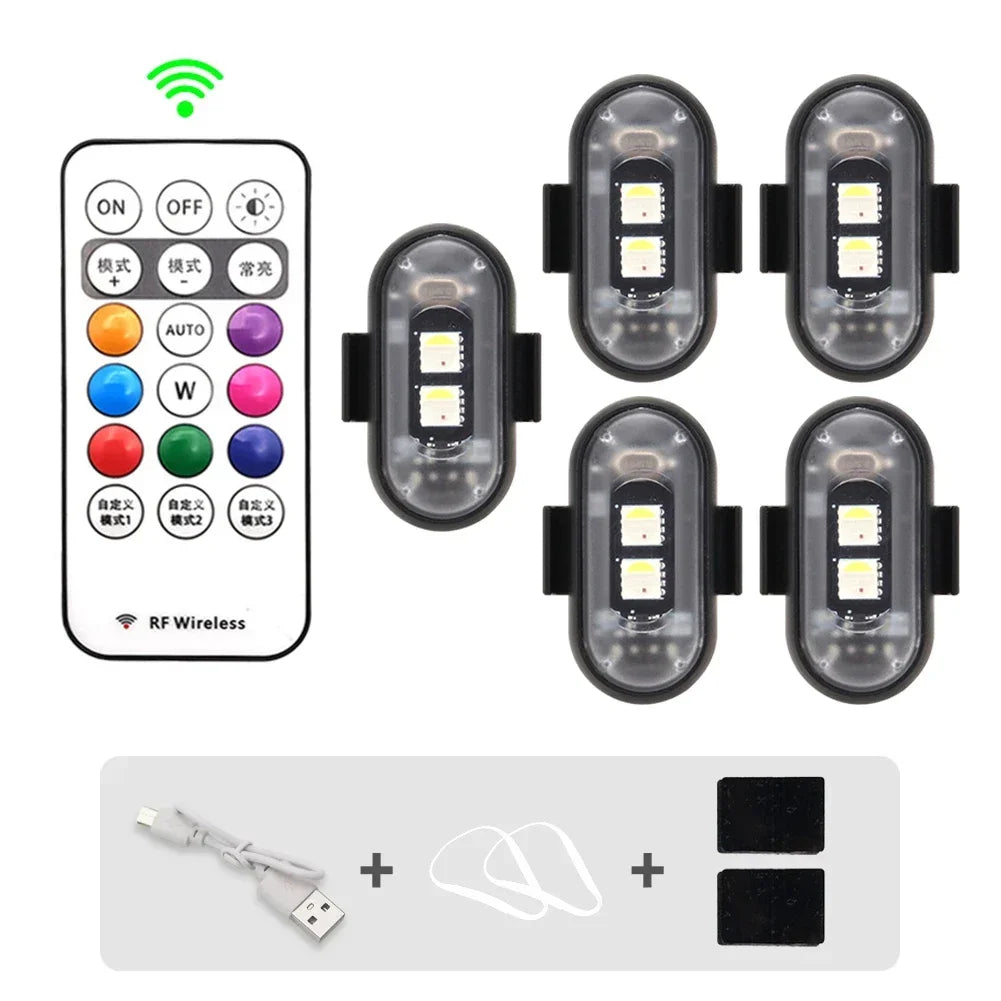 1-6PCS Wireless LED Drone Strobe Light for Motorcycle Car Bike Remote Control Warning Light Indicator Light USB Charging 8Colors