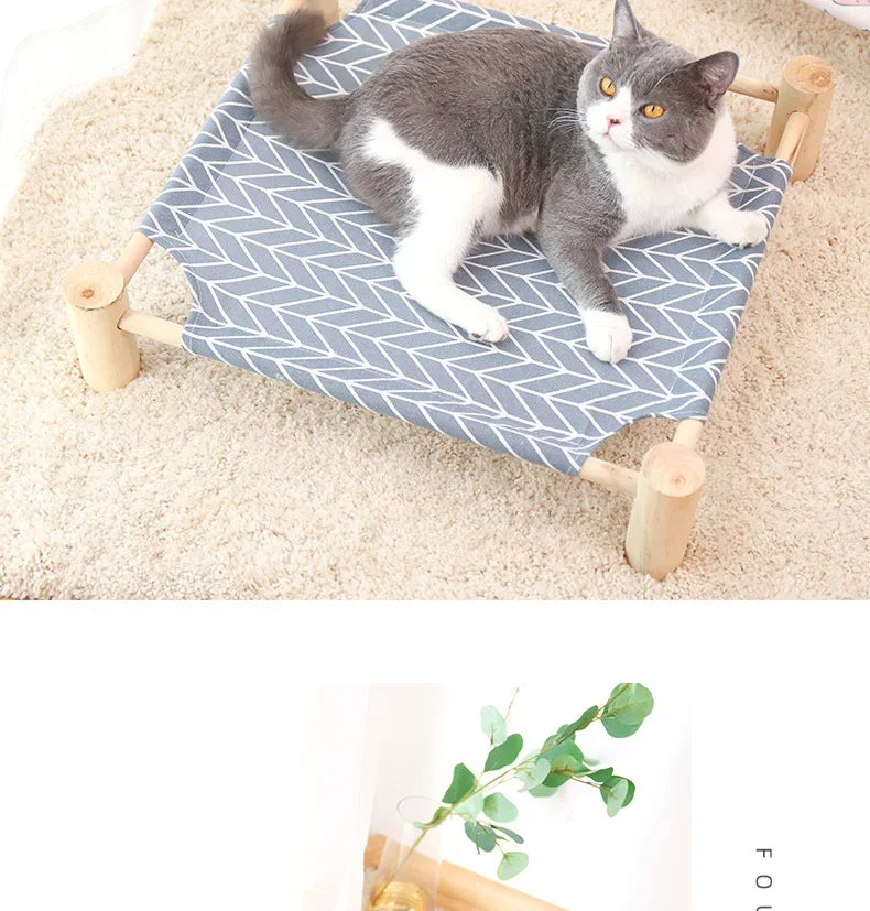 53*48*13cm Summer Elevated Pet Bed Foldable Portable Pet Camping Wooden Detachable Cat Teddy Dog March Bed Cooling Hammock ערסל