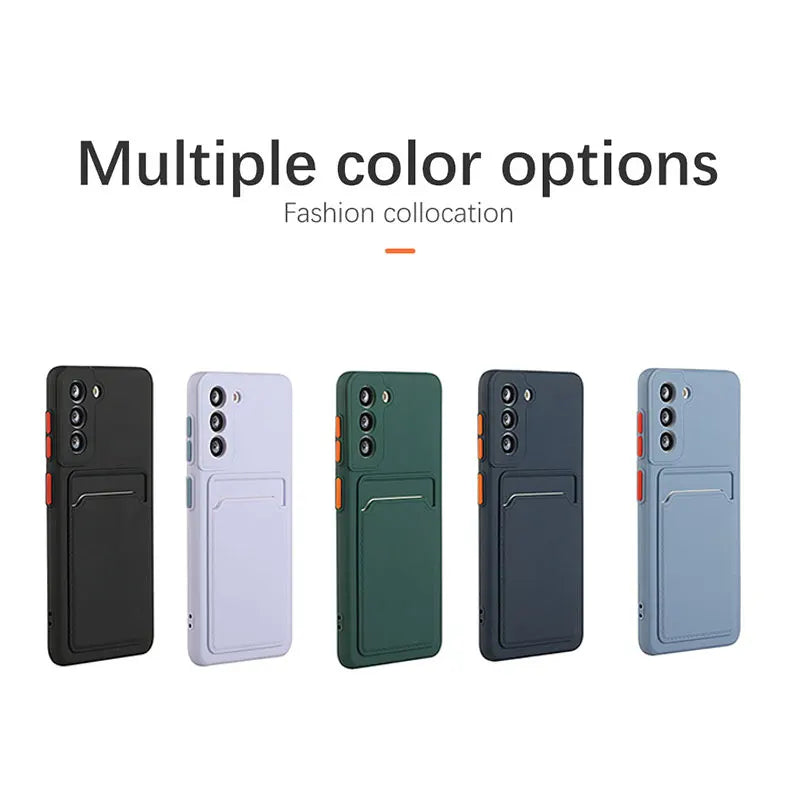 Card Slot Bag Holder Phone Case For Samsung Galaxy S24 S23 S22 S21 S20 Plus FE Note 20 Ultra Bumper Wallet Soft Shockproof Cover