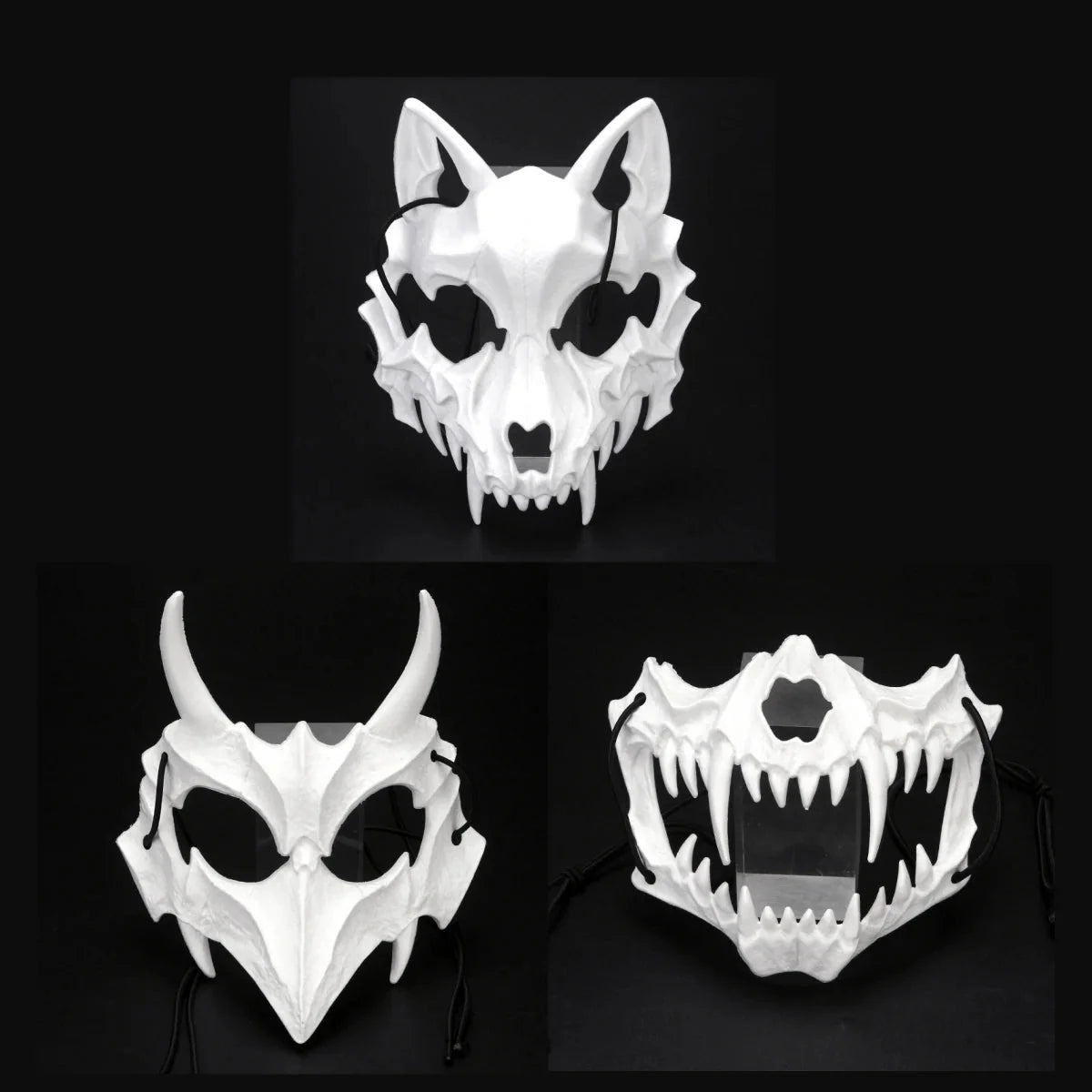 Halloween Half-Face Mask - Dragon, Tiger, Tengu, Wolf, and Skull Designs