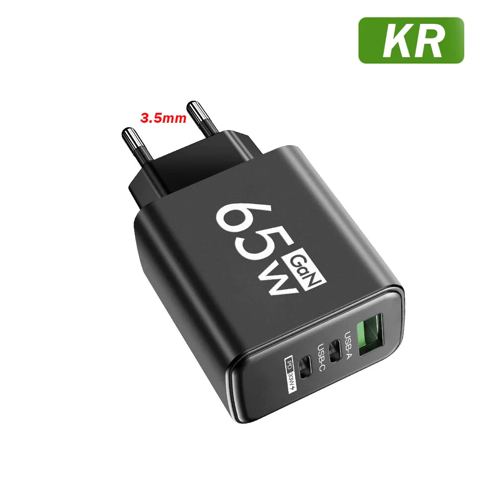 65W GaN USB Fast Charger — Quick Travel Power Adapter for iOS & Android Phones, Tablets & Laptops