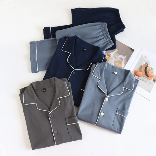 100% Cotton Men Pajamas, Thick sleepwear Long sleeved long pants Nightwear Loungewear