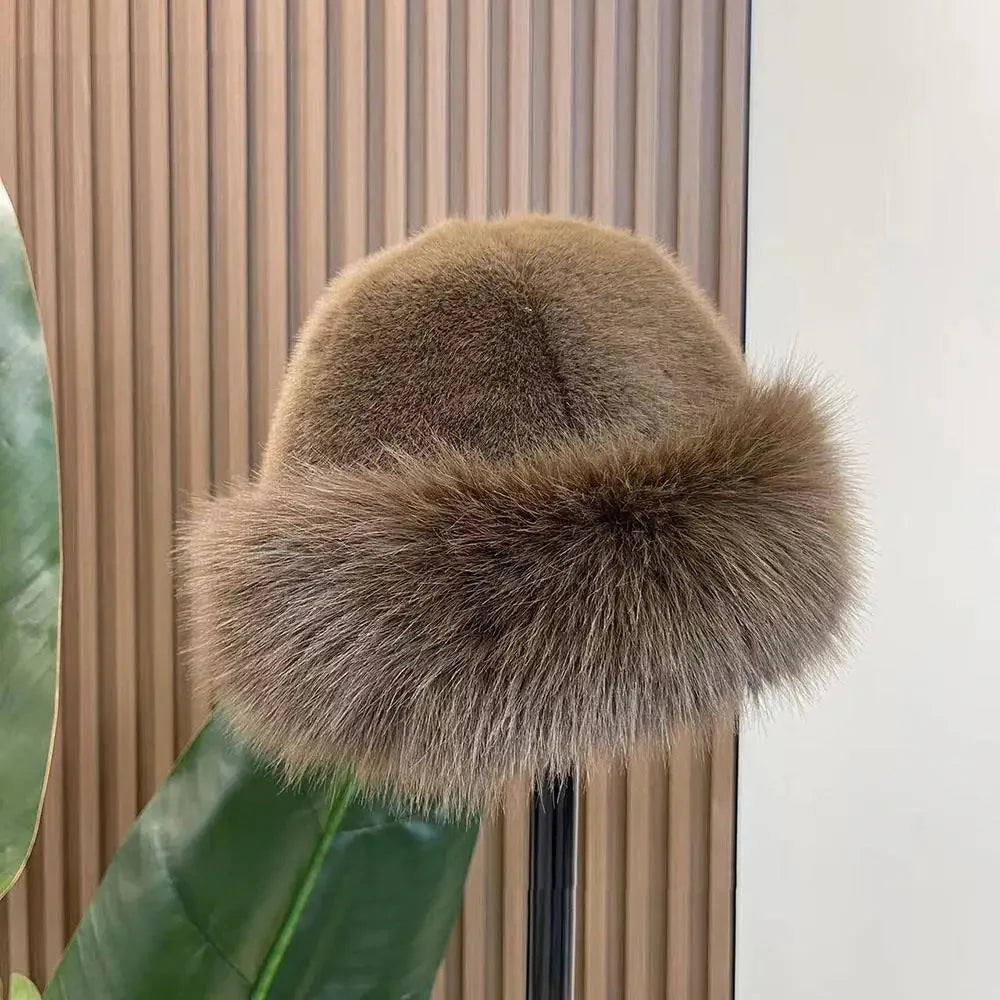 New Fluffy Fur Women's Winter Hat Winter Snow Ski Cap Female Faux Fur Thick Warm Windproof Hat Russian Hat Mink Fisherman's Hat