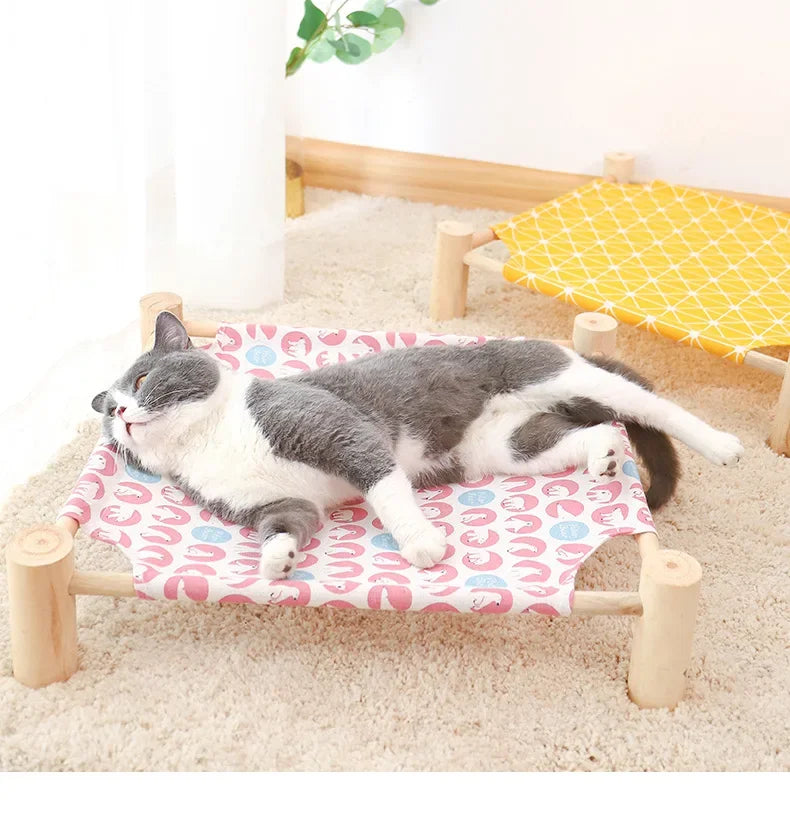 53*48*13cm Summer Elevated Pet Bed Foldable Portable Pet Camping Wooden Detachable Cat Teddy Dog March Bed Cooling Hammock ערסל