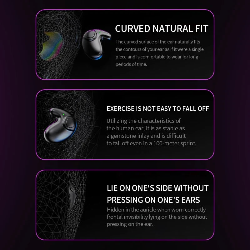 Waterproof Wireless Bluetooth 5.3 Headsets Mini headset Painless Call Noise Cancelling Thin Headphones Fit for Sleeping/Sports