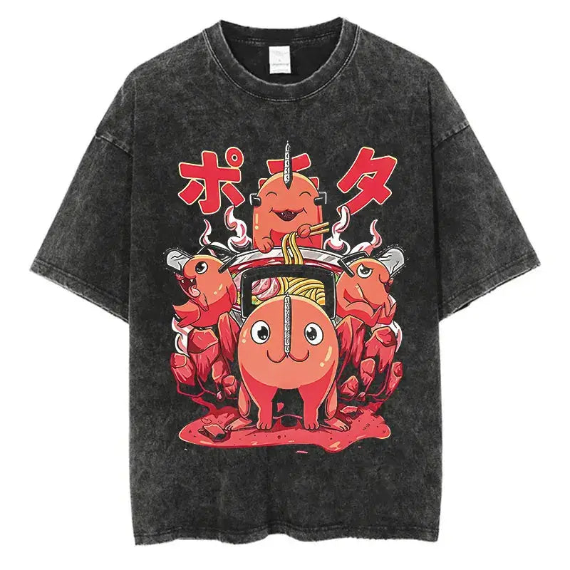 Chainsaw Man T-Shirt: Vintage Washed Oversized Streetwear