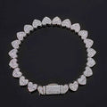 Iced Out Baguette Heart Tennis Chain Bracelet Silver Plated Zircon Mixed Inlay Fine Jewelry
