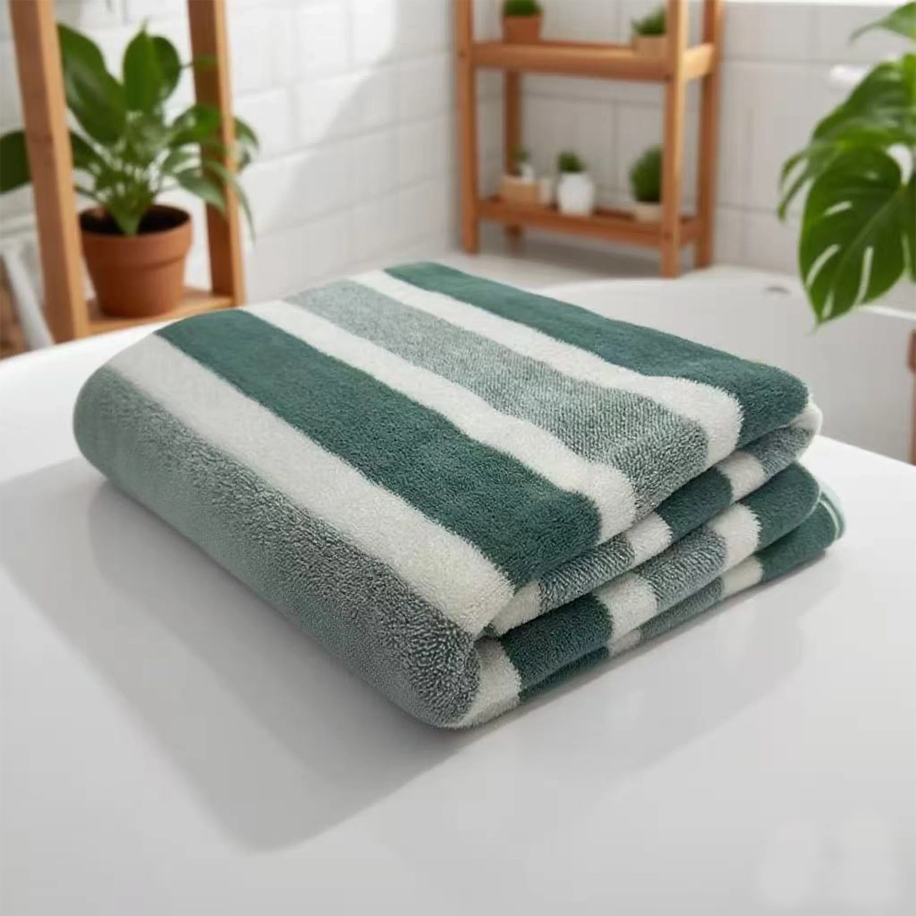 1-Pack Thick Striped Bath Towel – Quick-Dry, Highly Absorbent, Non-Shedding Polyester for Beach & Home
