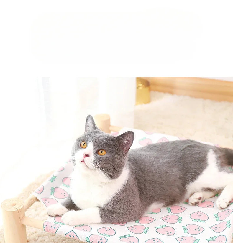 53*48*13cm Summer Elevated Pet Bed Foldable Portable Pet Camping Wooden Detachable Cat Teddy Dog March Bed Cooling Hammock ערסל