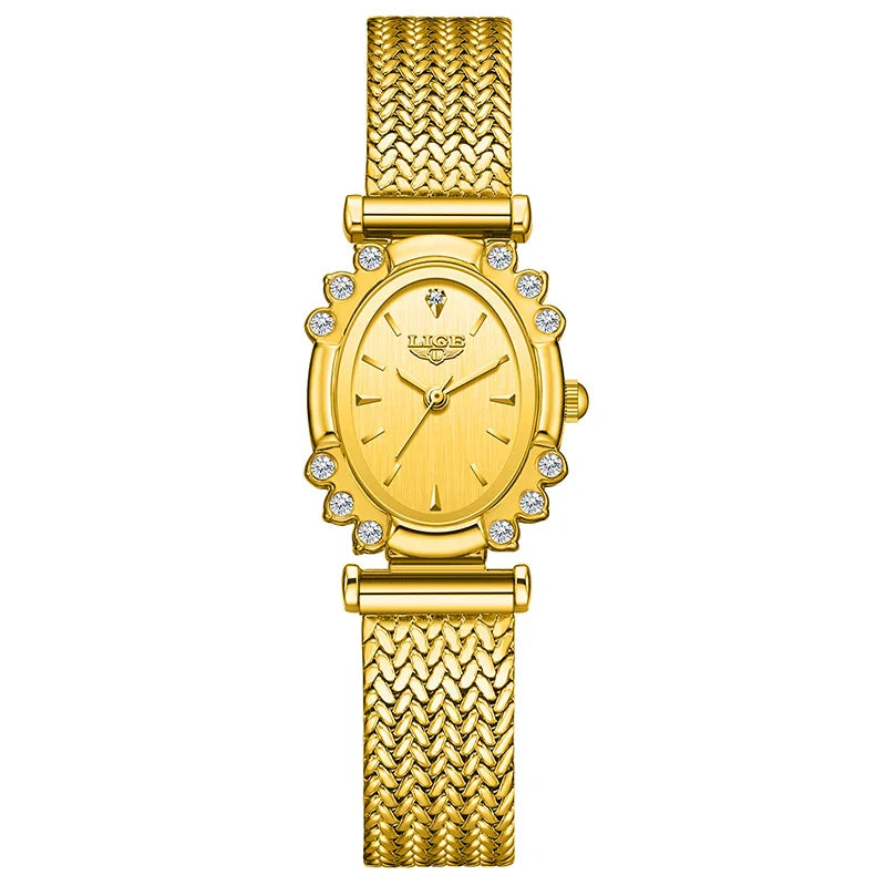 Women's Oval Quartz Watch Vintage Mesh Bracelet Blue Dial