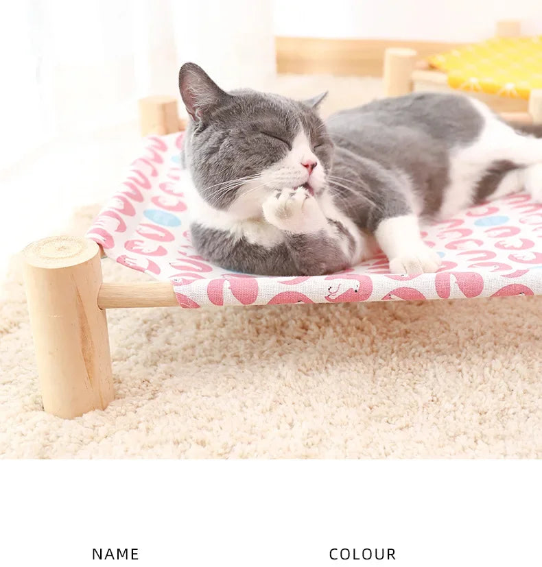 53*48*13cm Summer Elevated Pet Bed Foldable Portable Pet Camping Wooden Detachable Cat Teddy Dog March Bed Cooling Hammock ערסל
