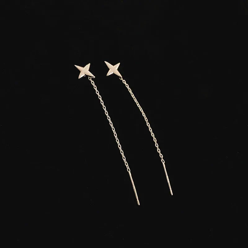 Geometric Square Tassel Drop Earrings – Gold Korean Fashion Jewelry