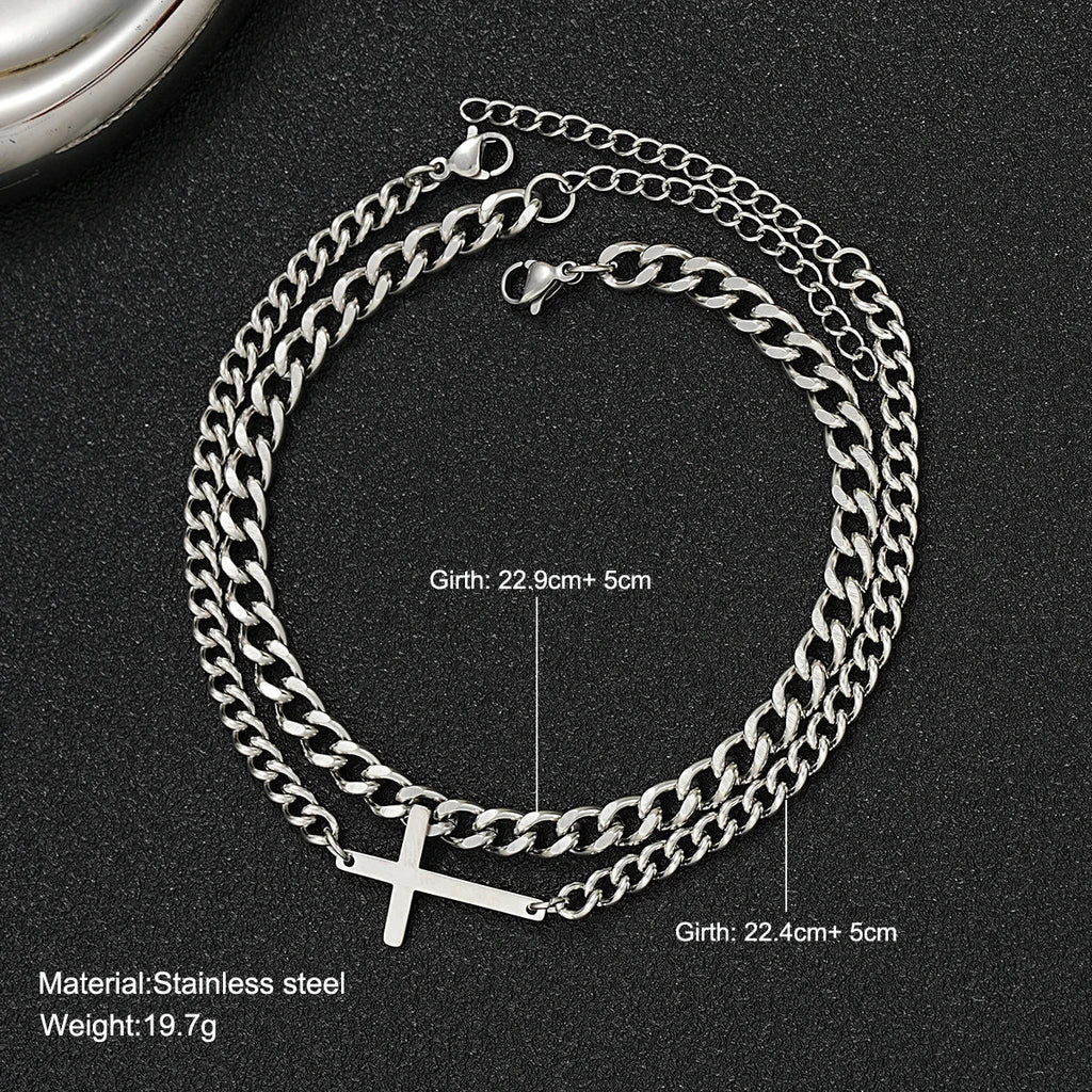 2024 New Stainless Steel Cross Cuban Chain Bracelet Set for Men Hip Hop Punk Snake Chain Bracelets Fashion Unisex Jewelry Gifts