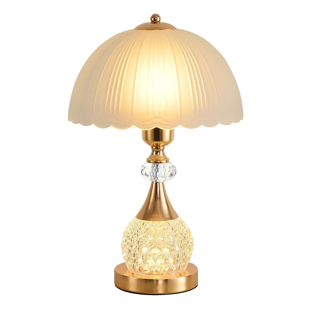 Bedside Table Lamp Petal Light Luxury Crystal Push Button Switch Bedroom Living Room Den Control Dimming Warm Atmosphere Decorat