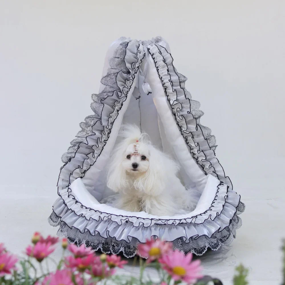 Palace Victorian Pet Bed: Converts to Tent/Sofa | Satin Shimmer Fabric | Cat & Dog Friendly | Semi-Enclosed & Detachable