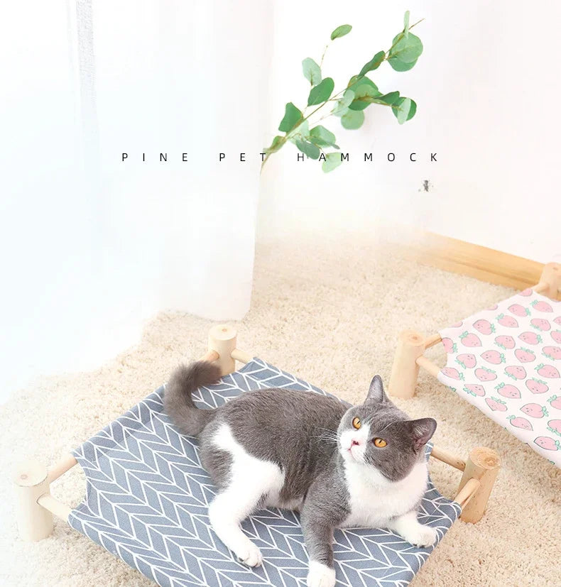 53*48*13cm Summer Elevated Pet Bed Foldable Portable Pet Camping Wooden Detachable Cat Teddy Dog March Bed Cooling Hammock ערסל