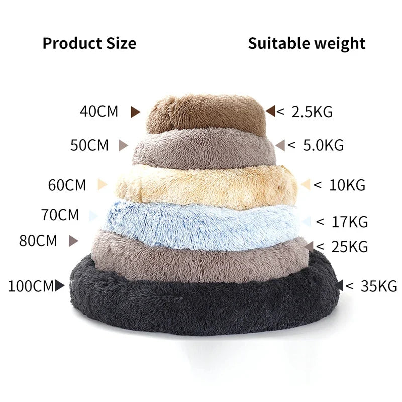 40-100cm Home Round Pet Bed for Large Dog Bed Super Soft Cat Bed Long Plush Dog House for Medium Dog House Winter Warm Sleeping