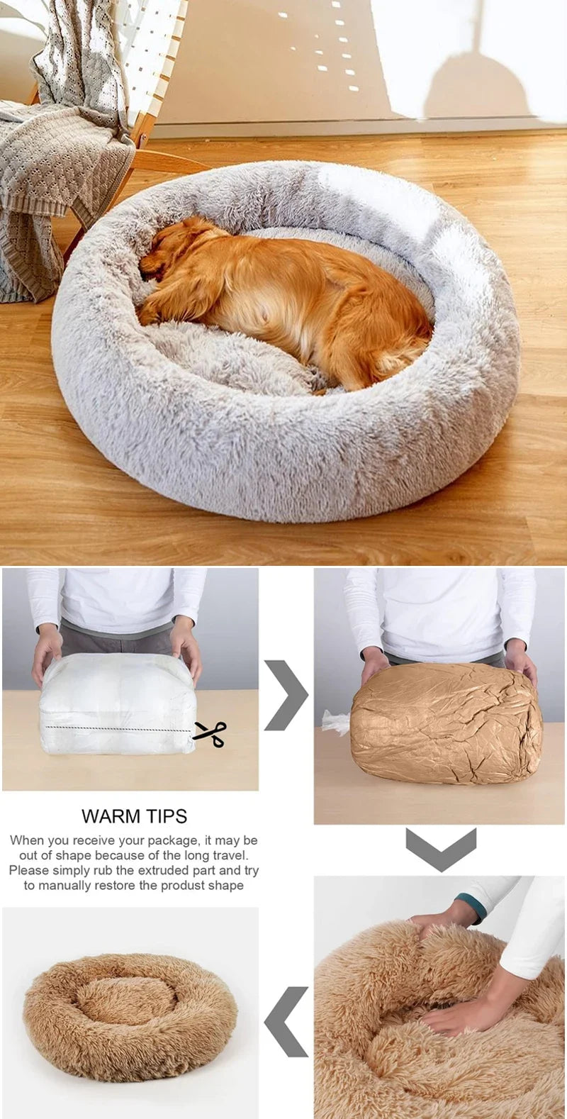 40-100cm Home Round Pet Bed for Large Dog Bed Super Soft Cat Bed Long Plush Dog House for Medium Dog House Winter Warm Sleeping