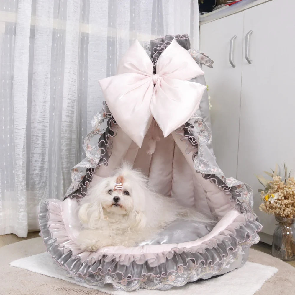 Palace Victorian Pet Bed: Converts to Tent/Sofa | Satin Shimmer Fabric | Cat & Dog Friendly | Semi-Enclosed & Detachable