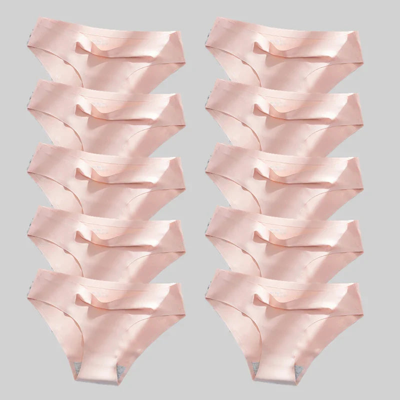10PCS/Set Seamless women's Comfortable Underwear Silk Satin Breathable