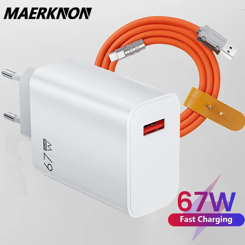 67W USB GaN Fast Charger - High-Speed Portable Wall Adapter with USB-C & USB-A Quick Charge for Smartphones