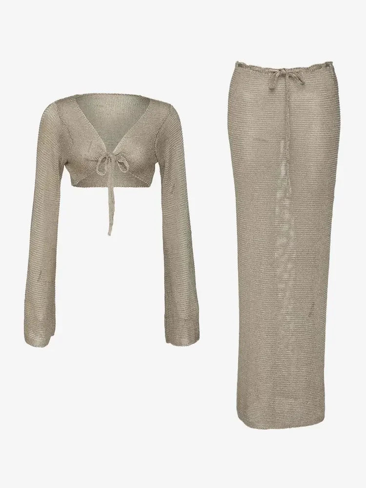 Metallic Gold Tank Top Long Skirt Knit 2 Piece Set