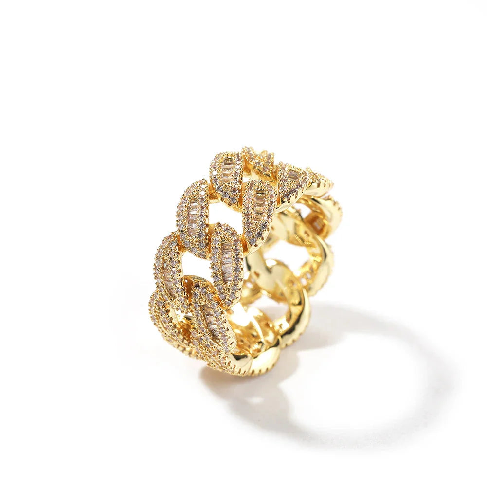 Cuban Link Rings Iced Out Baguettes Ring Men Cubic Zircon
