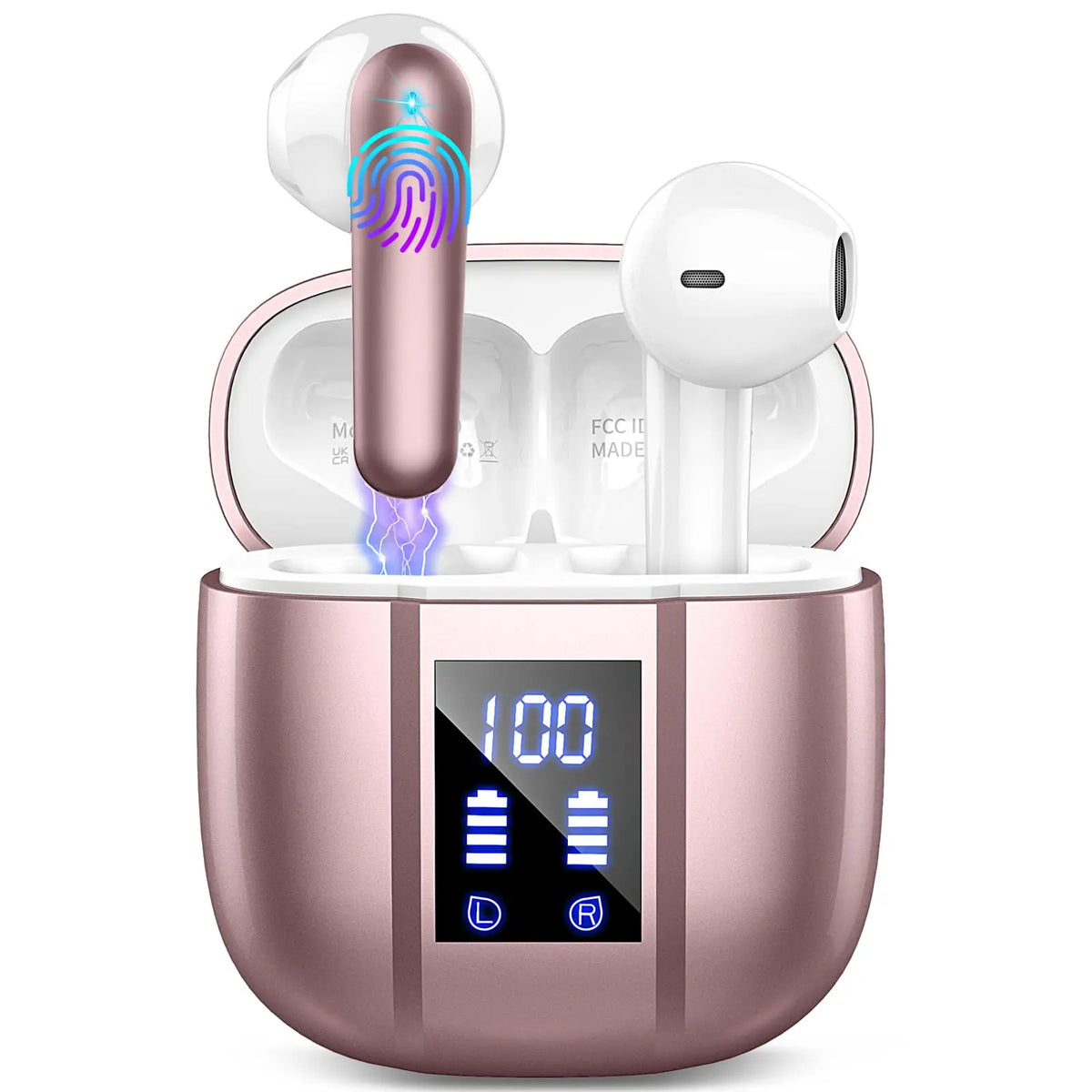 Wireless Earbuds, Bluetooth 5.3 Headphones In Ear with 4 ENC Mics, 48H Playtime LED Display Wireless Earphones.