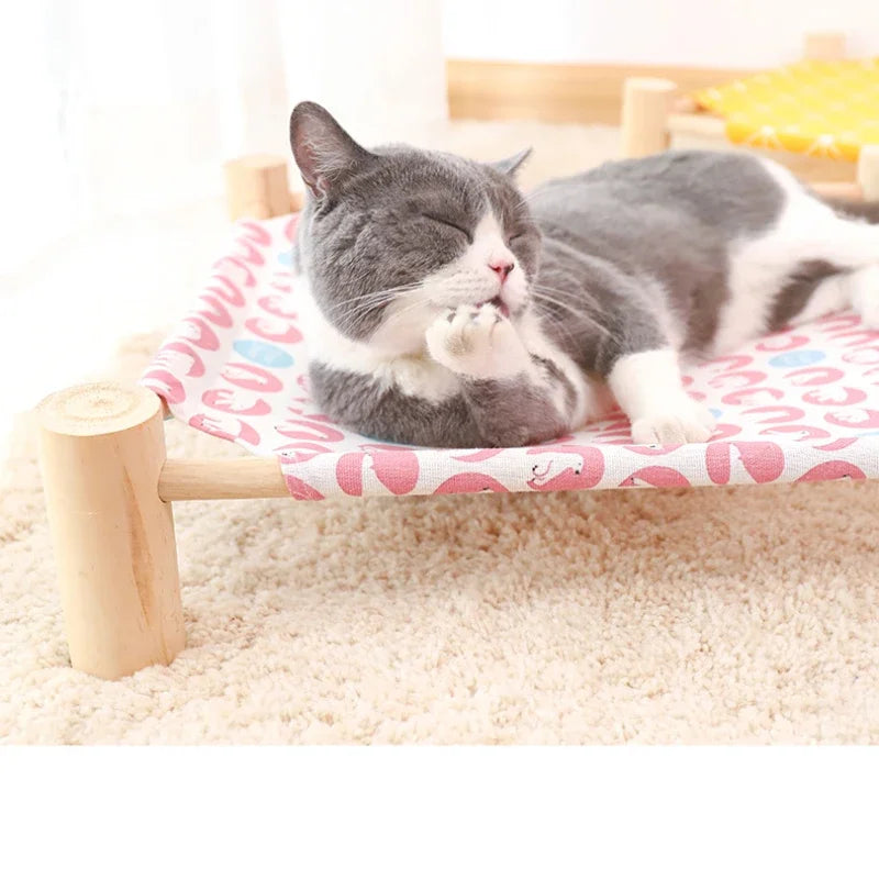 53*48*13cm Summer Elevated Pet Bed Foldable Portable Pet Camping Wooden Detachable Cat Teddy Dog March Bed Cooling Hammock ערסל